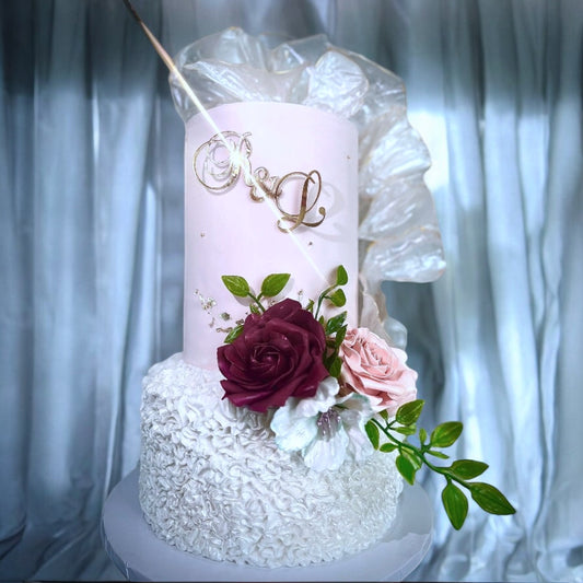 Wedding cake with rice decorations