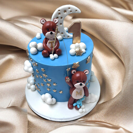 Birthday Cake with Two Teddybears and Moon - Naturally_deliciousss