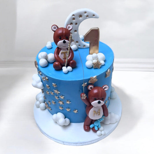 Birthday Cake with Two Teddybears and Moon - Naturally_deliciousss