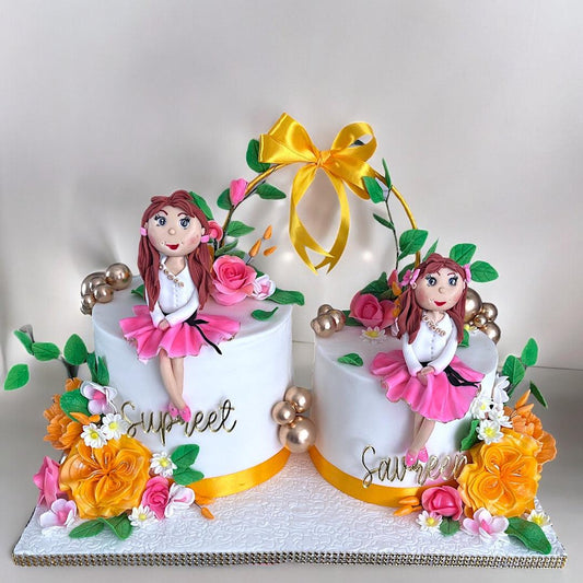 Cake with dolly’s for Twins - Naturally_deliciousss